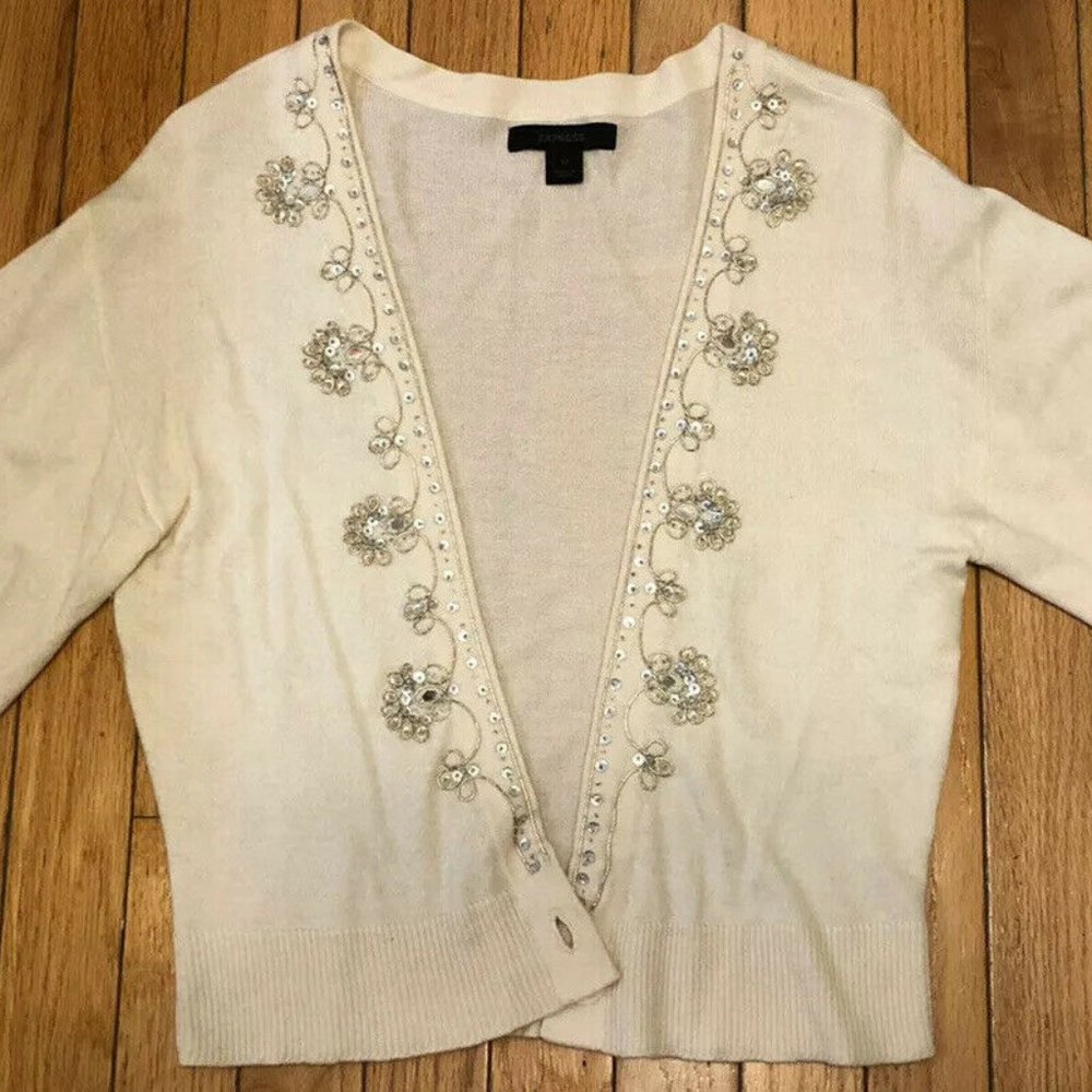 Angora/Cashmere Blend Cream Cardigan Sweater Med